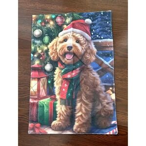 Christmas Dog Garden Flag Winter Scene Winter Dog Holiday Decor Goldendoodle